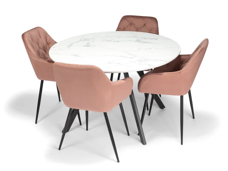 Jídelní stůl GYRUS 120 bílá + 4ks jídelní židle SIENA růžová