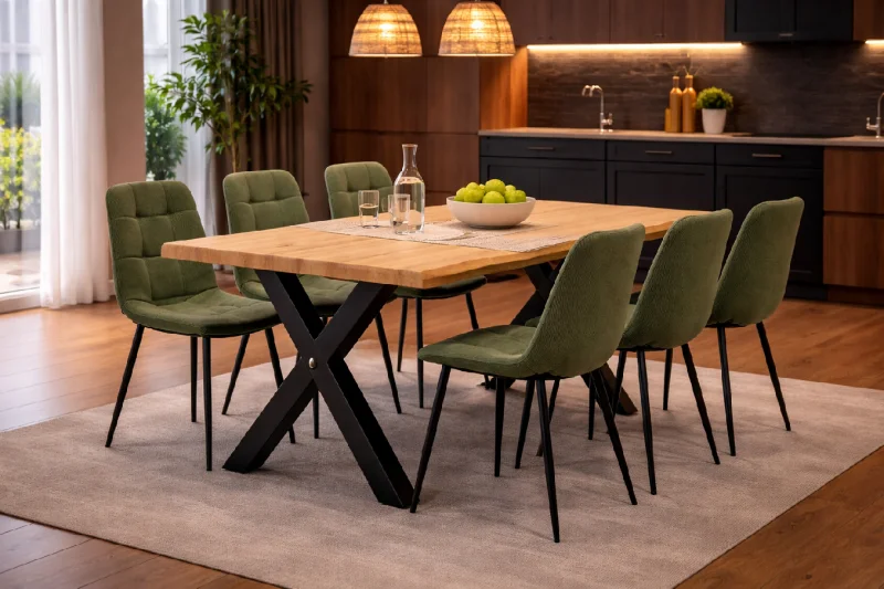 Jídelní stůl ROBUL 200 + 6ks jídelní židle ARIA zelená