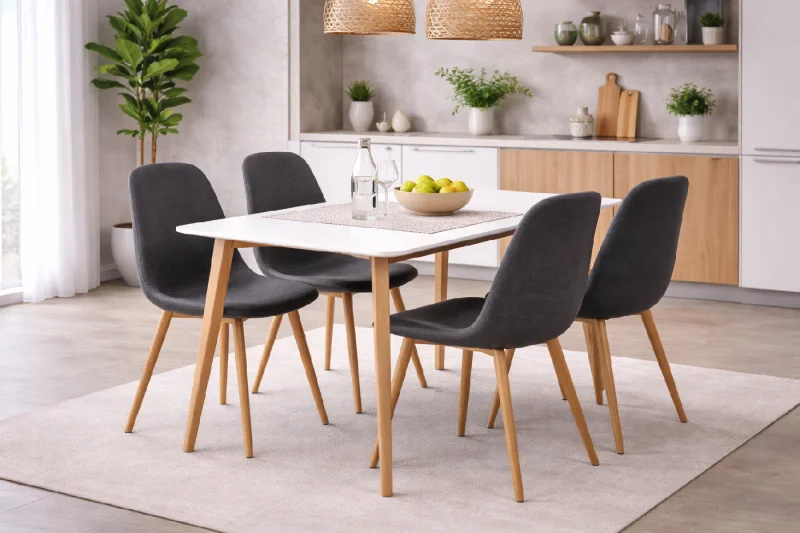 Jídelní stůl SCANDINAVIA 150 + 4ks jídelní židle MARIE tm. šedá