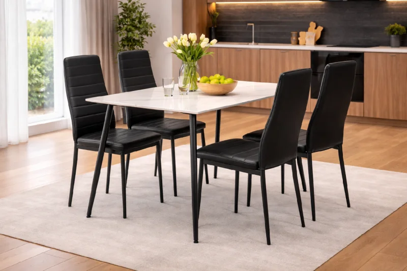 Jídlení stůl Ceramon 120 bílá + 4ks jídelní židle TINO černá