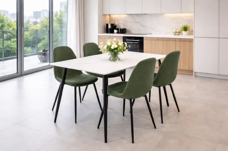 Jídelní stůl CERAMON 120 bílá + 4ks jídelní židle MARIE zelená