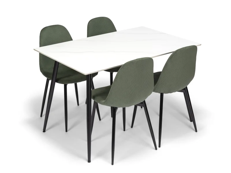 Jídelní stůl CERAMON 120 bílá + 4ks jídelní židle MARIE zelená