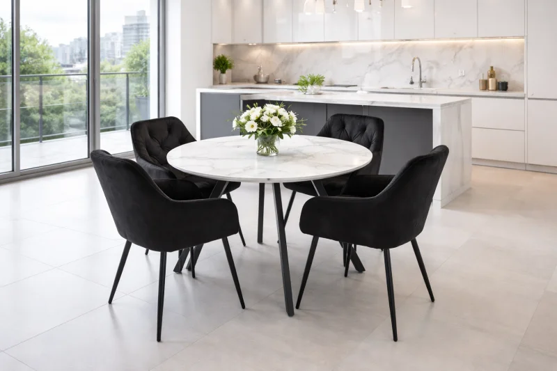 Jídelní stůl GYRUS 120 bílá + 4ks jídelní židle SIENA černá