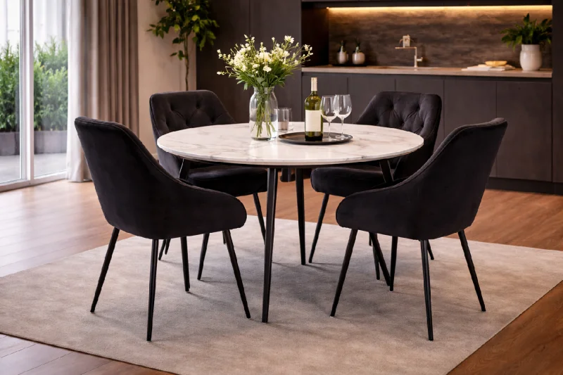 Jídelní stůl GYRUS 120 bílá + 4ks jídelní židle SIENA černá