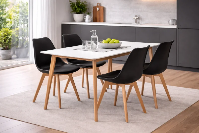 Jídelní stůl SCANDINAVIA 150 + 4ks jídelní židle SCANDINO černá
