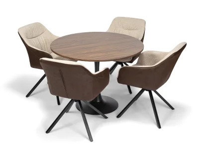 Jídelní stůl ORBIS 100 hnědá + 4ks jídelní židle LOREN hnědá/krémová