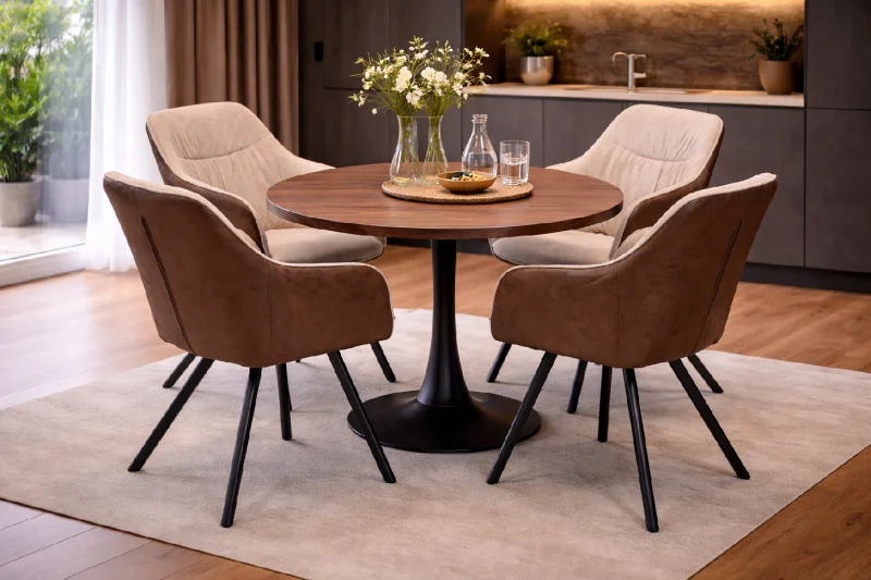 Jídelní stůl ORBIS 100 hnědá + 4ks jídelní židle LOREN hnědá/krémová