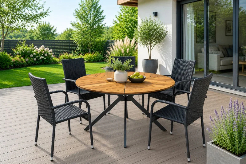 Designový zahradní stůl TULUM natural + 5 ks ratanová židle MARGARITA černá
