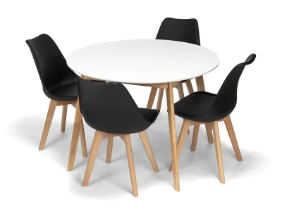 Jedálenský stôl SCANDINAVIA 105 cm + 4× jedálenské stoličky SCANDINO čierne