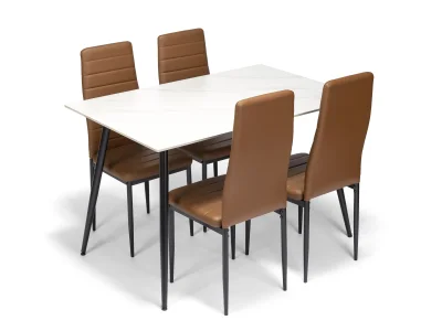 Jedálenský stôl Ceramon 120 biely + 4× jedálenské stoličky TINO hnedé