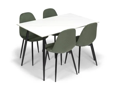 Jedálenský stôl CERAMON 120 biela + 4x jedálenské stoličky MARIE zelené