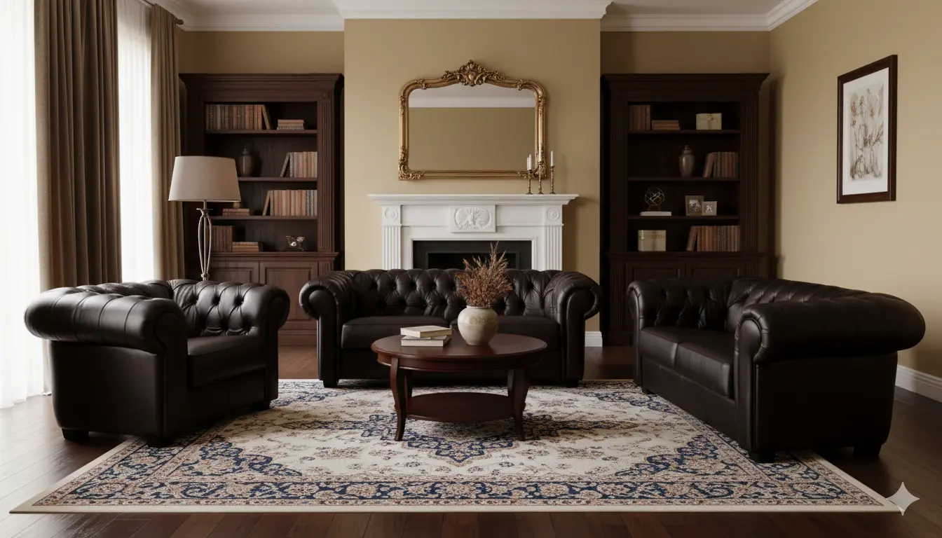 Celokožená sedací souprava Chesterfield 3+2+1