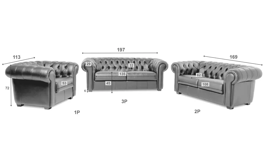 Celokožená sedací souprava Chesterfield 3+2+1