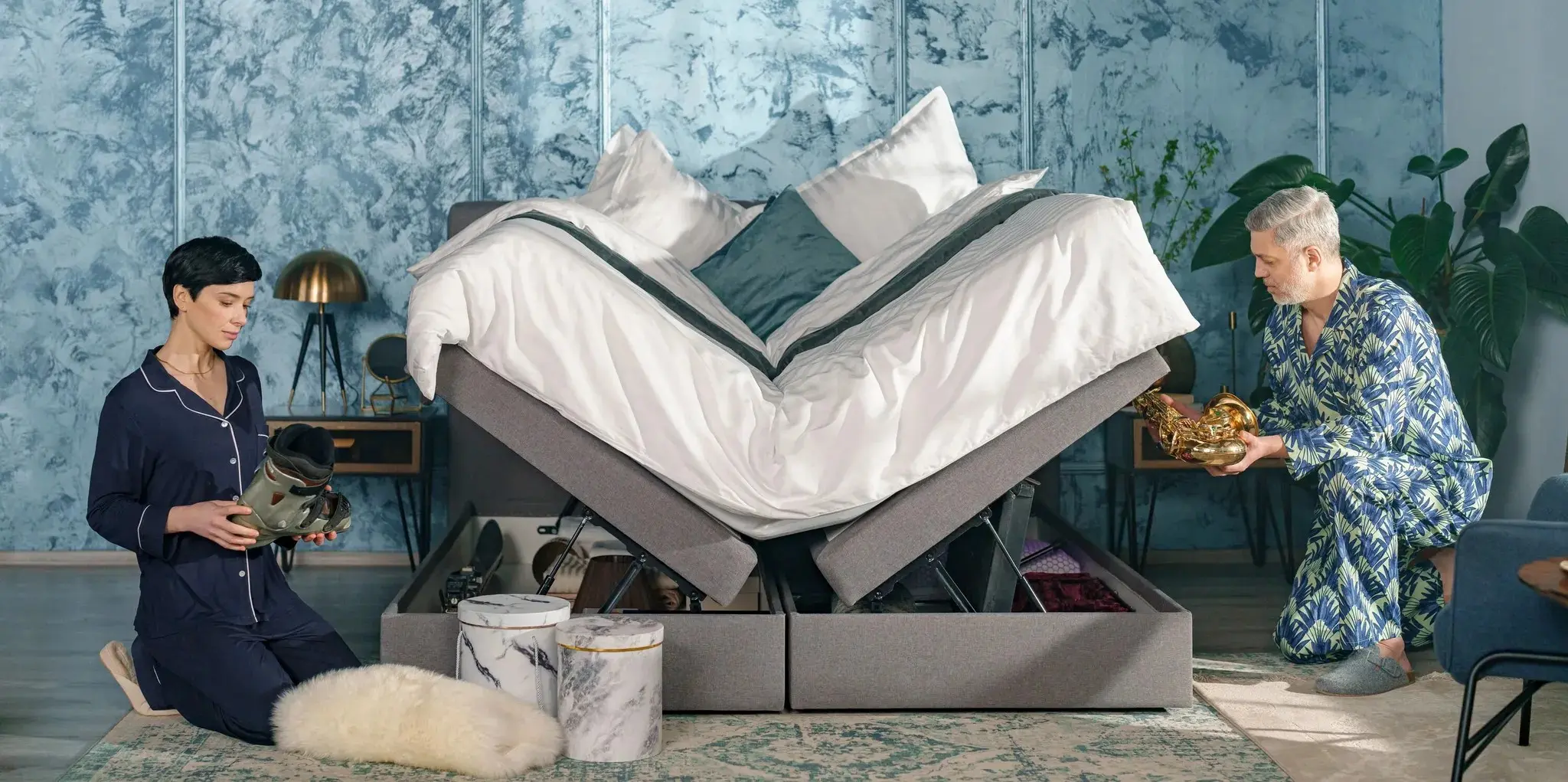 Šedá kontinentální postel Emma Premium boxspring 200x200 (typ II)