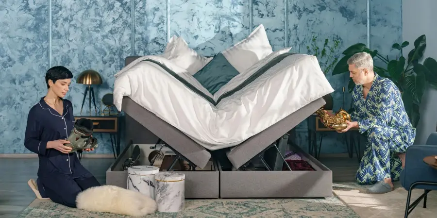 Šedá kontinentální postel Emma Premium boxspring 200x200 (typ II)