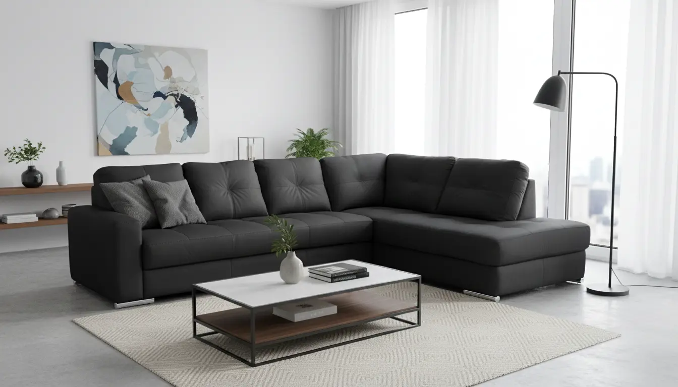 Kožená sedací souprava s rozkladem na každodenní spaní ALEXIE - rohová