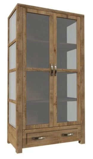 Presklená vitrína hnedá s dvierkami. Vitrína na alkohol alebo poháre. Ako si vybrať vitrínu