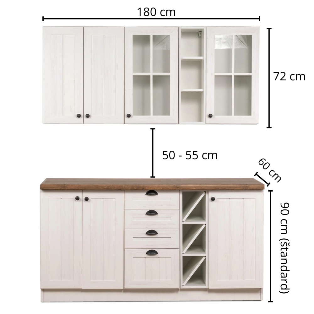 Štandardné rozmery kuchynskej linky - výška, šírka, hĺbka, dĺžka