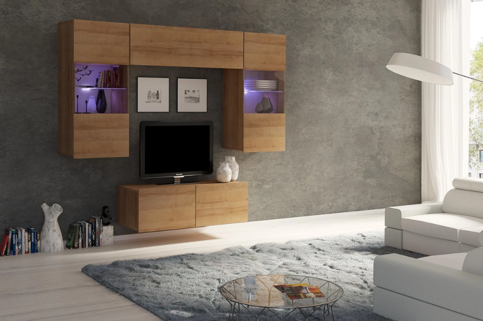 Vitrína závesná na stenu. Vitrína v obývačke, hnedá, drevená. Ako si vybrať vitrínu.