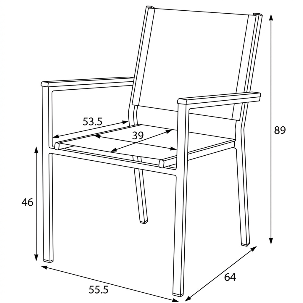 Přesné rozměry zahradní židle AZC-L1303 GREY